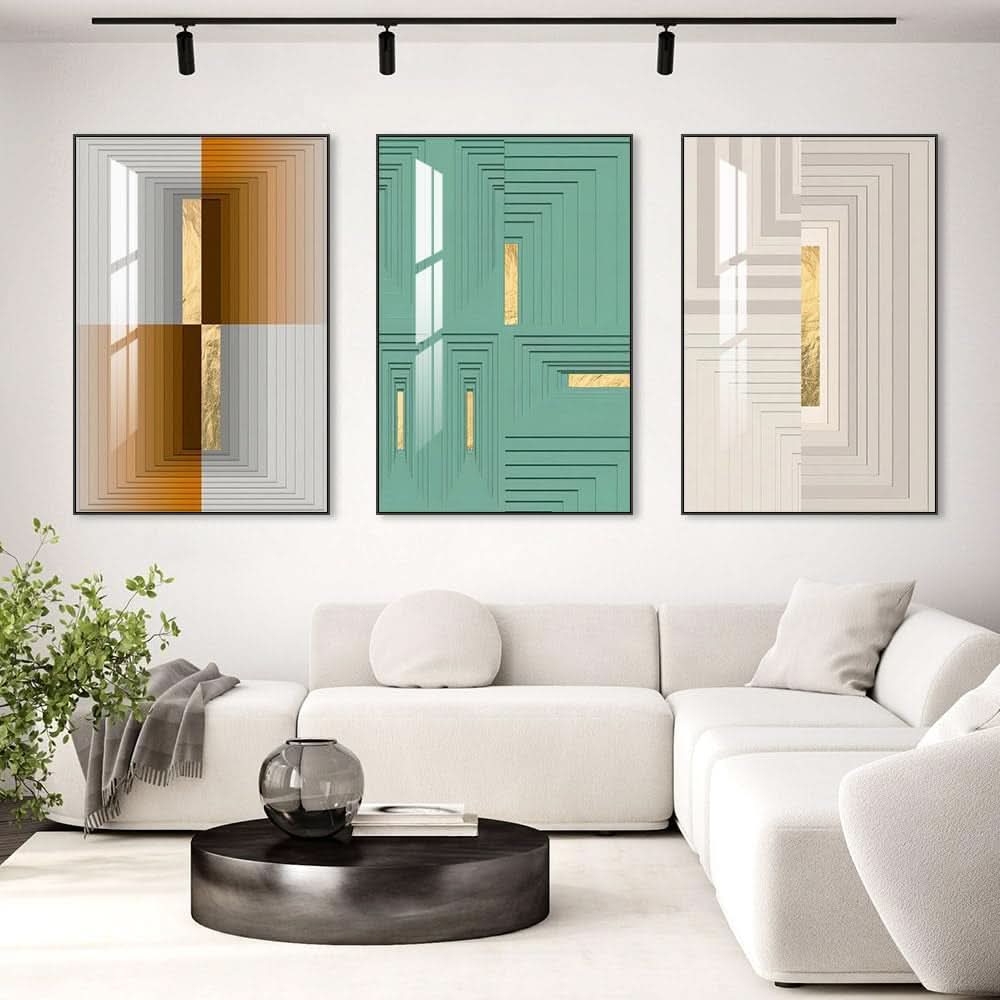 Abstract Wall Art Set of 3 Framed Black Canvas for Living Room – image 2