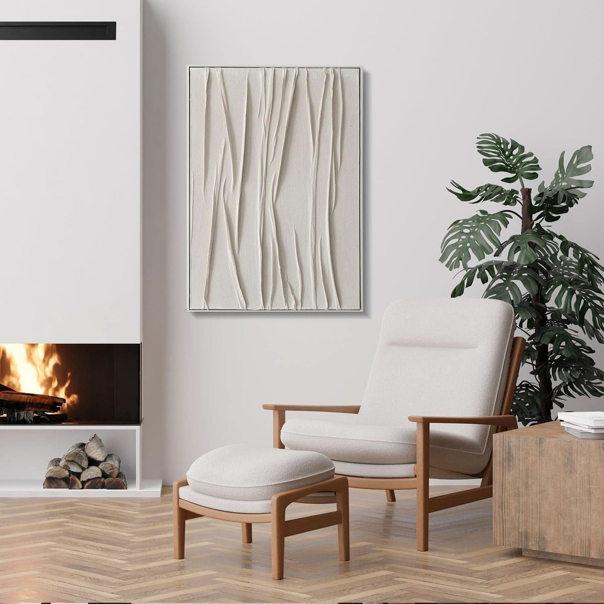 Textured Abstract Wall Art 28x40 Hand-Painted Framed Beige – image 3