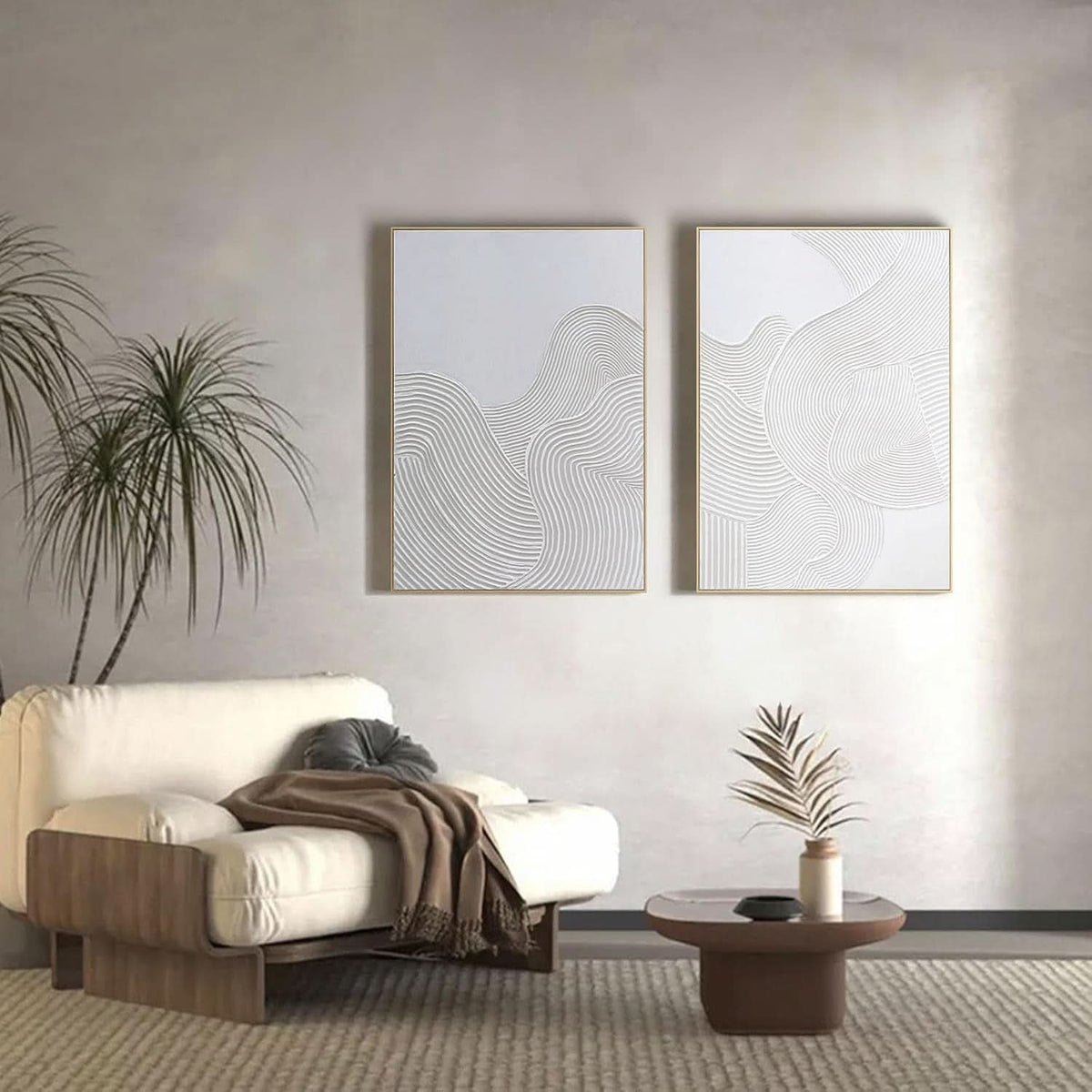 Abstract Wall Art 28x40 Hand-Painted Framed Neutral Canvas – image 2