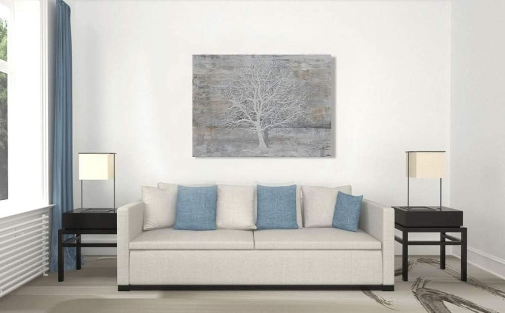 Tree of Life Textured Landscape Wall Art Hand-Painted Grey Canvas – image 8