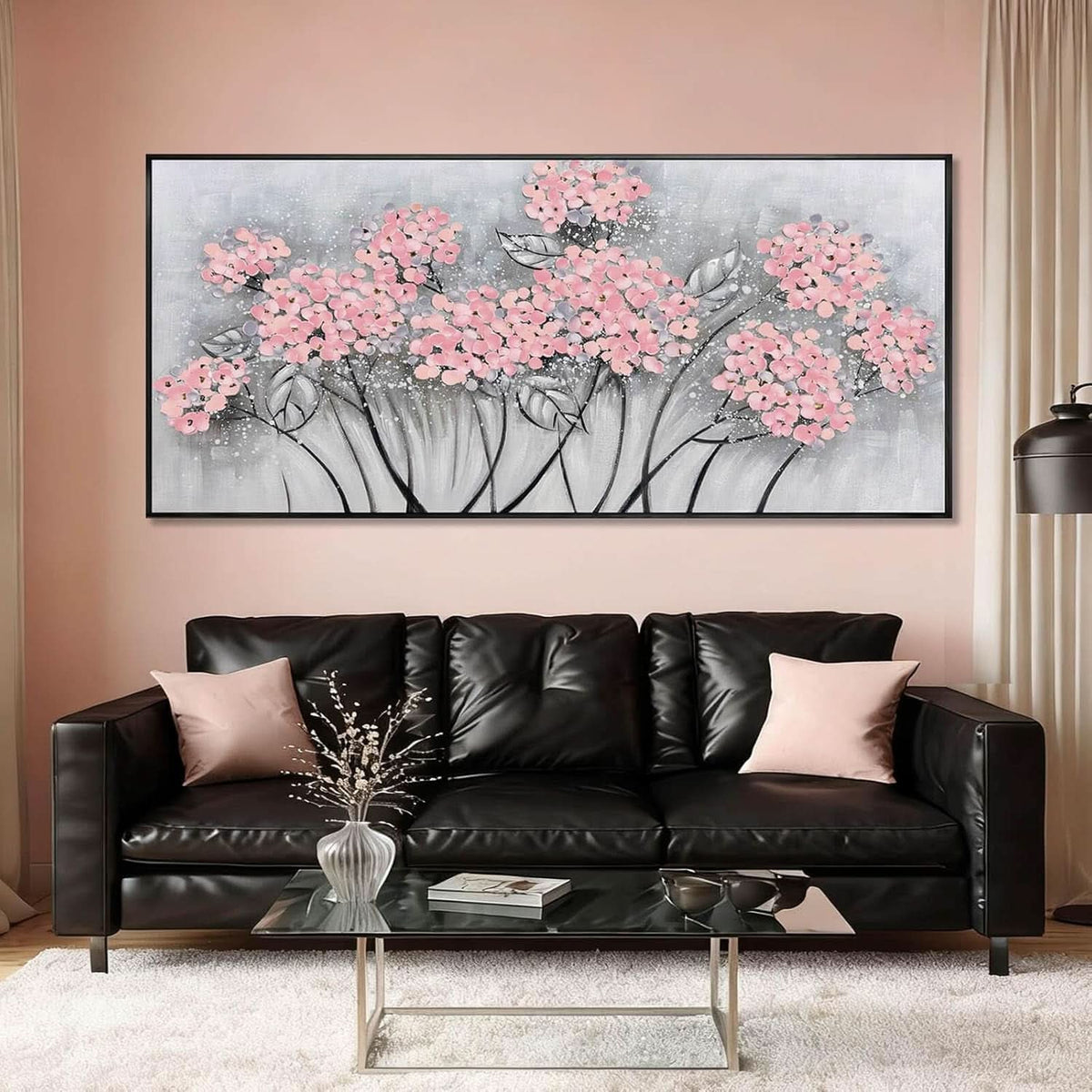 Floral Wall Art 32x70 Hand-Painted Pink Canvas for Living Room – image 6