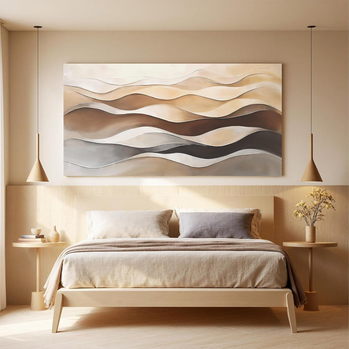 Abstract Wall Art 29x58 White Brown Canvas for Living Room – image 2