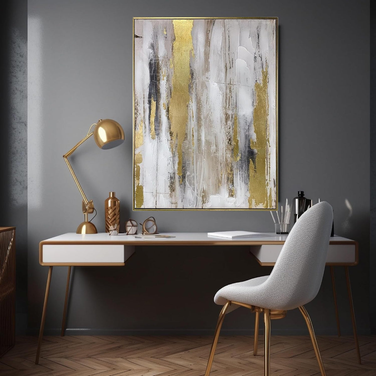 Foil Textured Abstract Wall Art 24x32 Gold Canvas for Living Room – image 6
