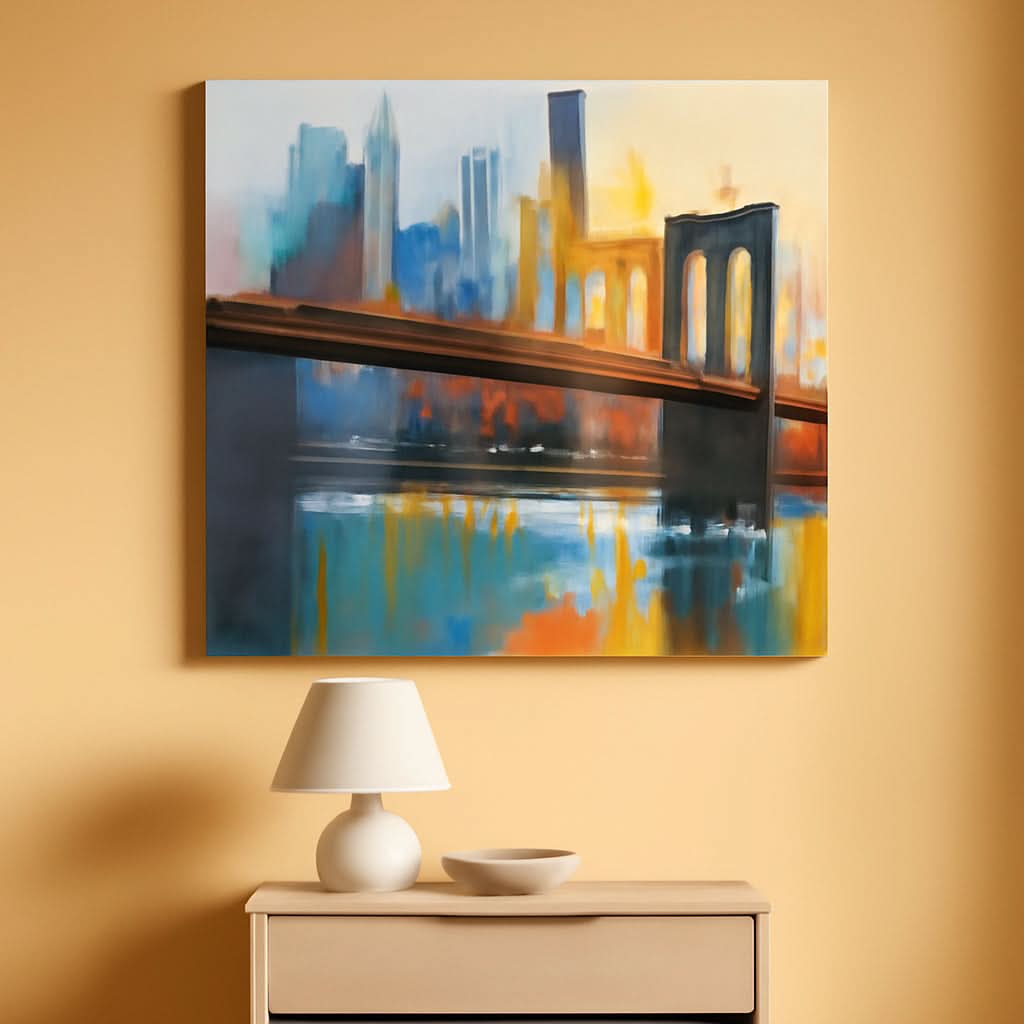 New York City Skyline Wall Art 40x20 Hand-Painted Framed Canvas – main view