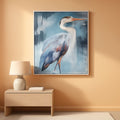 Heron Abstract Wall Art Hand-Painted Blue Canvas for Living Room – main view