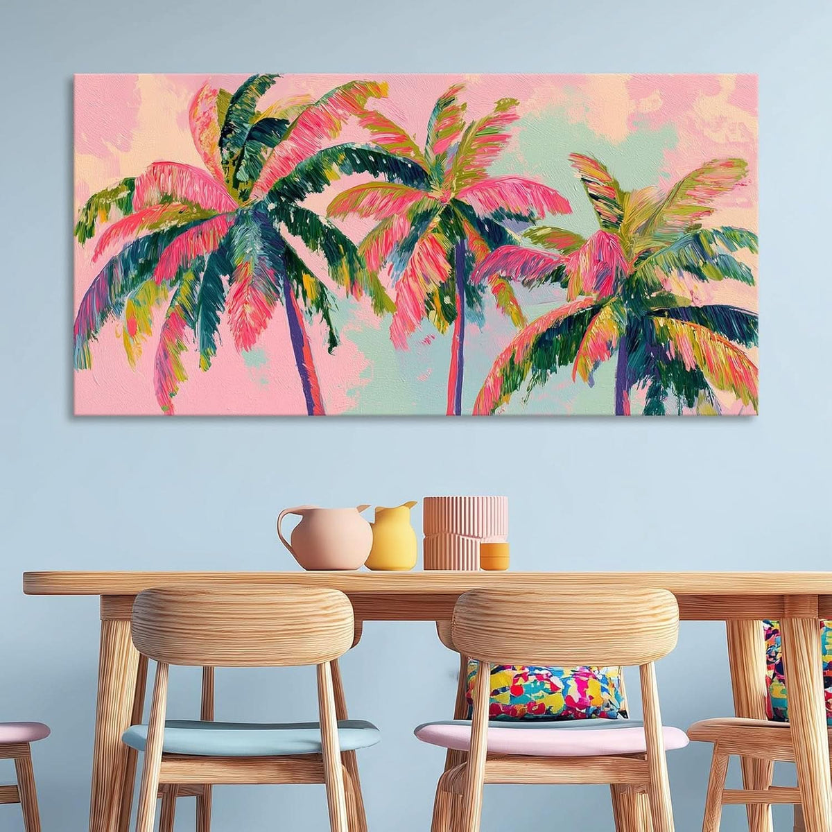 Seascape Palm Tree Coastal Wall Art Framed Pink Canvas – image 2