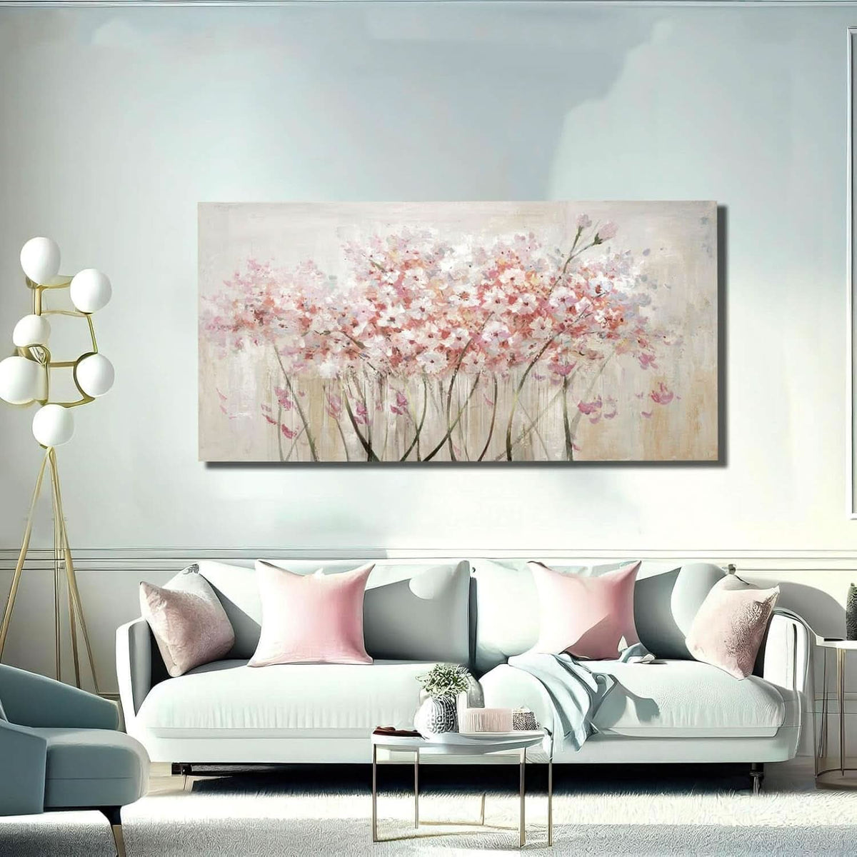 Floral Wall Art 24x48 Framed White Canvas for Living Room – image 2