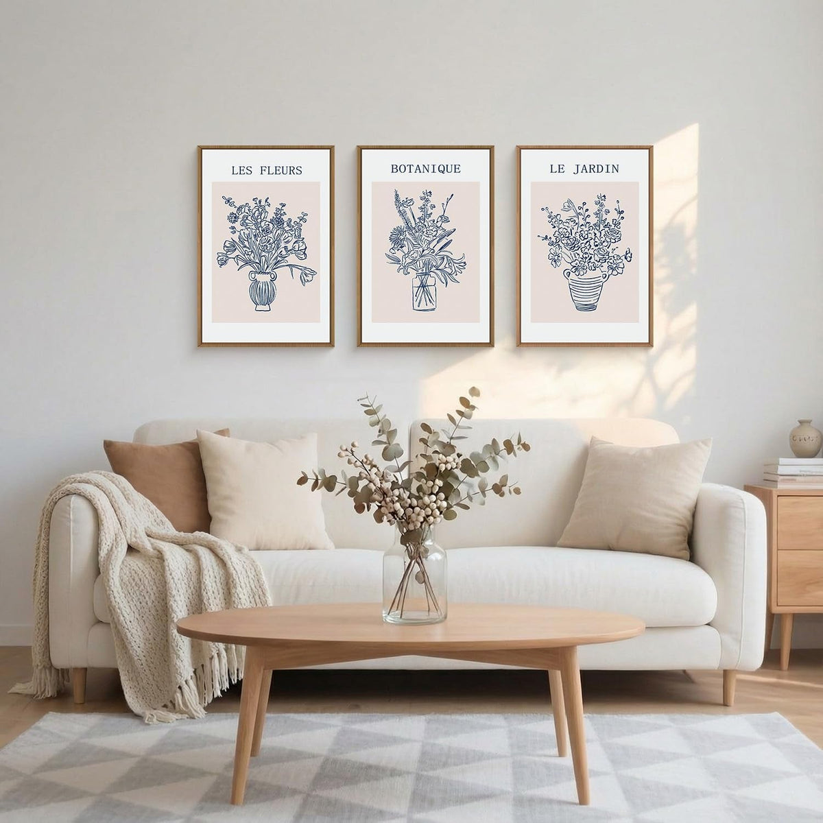Botanical Wall Art Set of 3 Framed Navy Blue Canvas – image 2