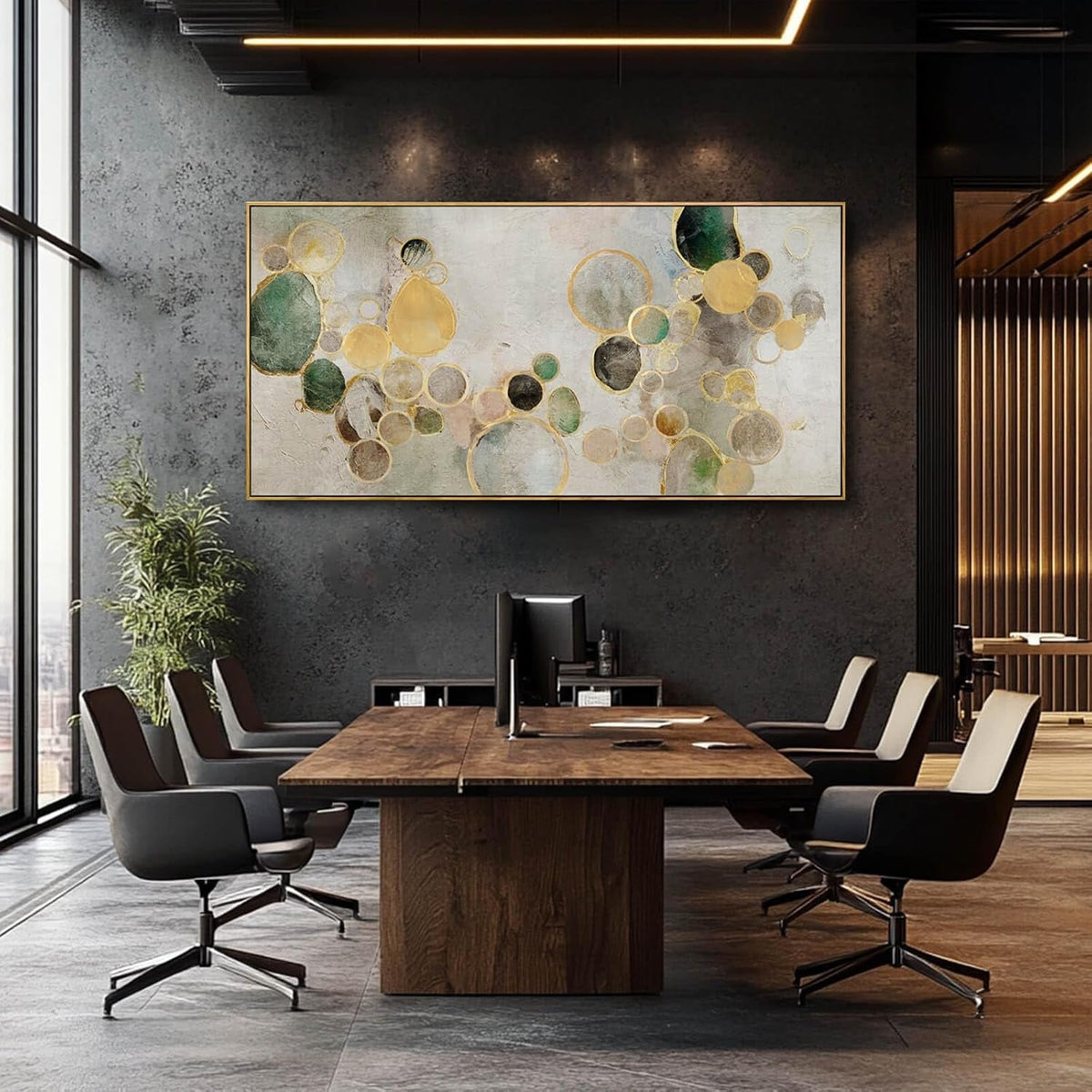 Geometric Abstract Wall Art 29x58 Emerald Green Canvas – image 4