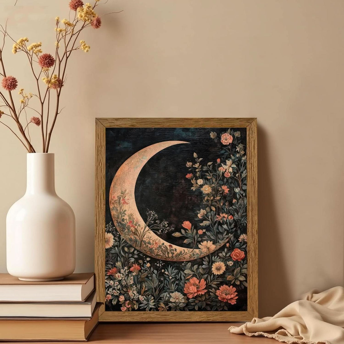 Moon Midnight Celestial Floral Wall Art 8x10 Prints – image 3