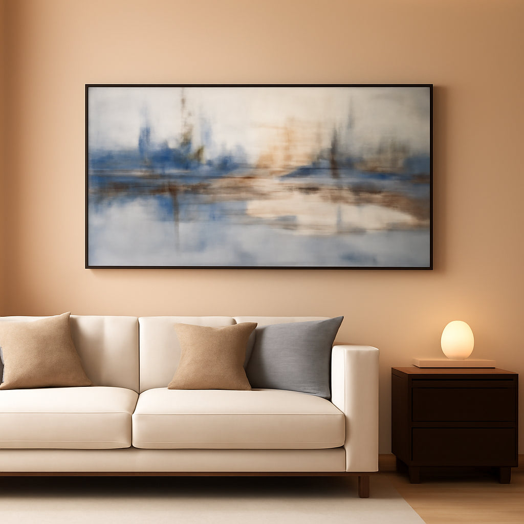 Standard Abstract Wall Art 20x40 Framed Blue Gray Canvas – main view