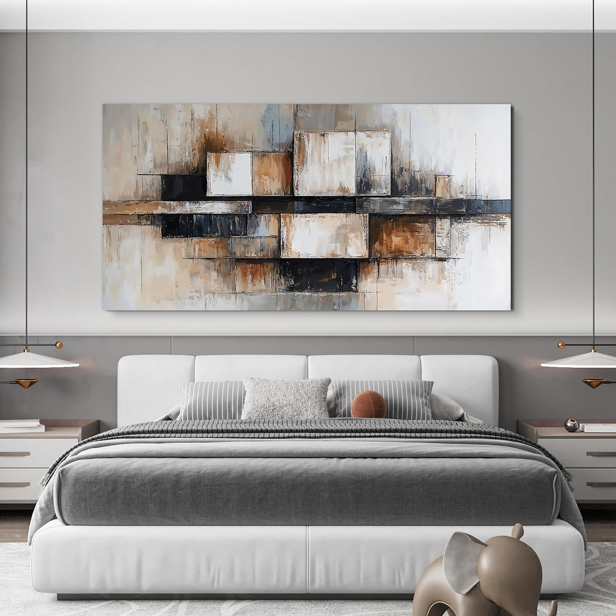 Geometric Abstract Wall Art 29x58 Beige Canvas for Living Room – image 4