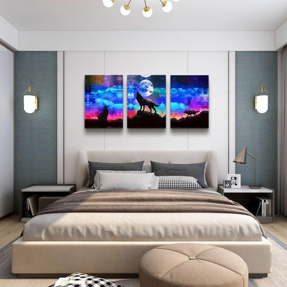 Wolf Boho Wall Art Set of 3 Canvas, 20x28 in for Living Room – image 6