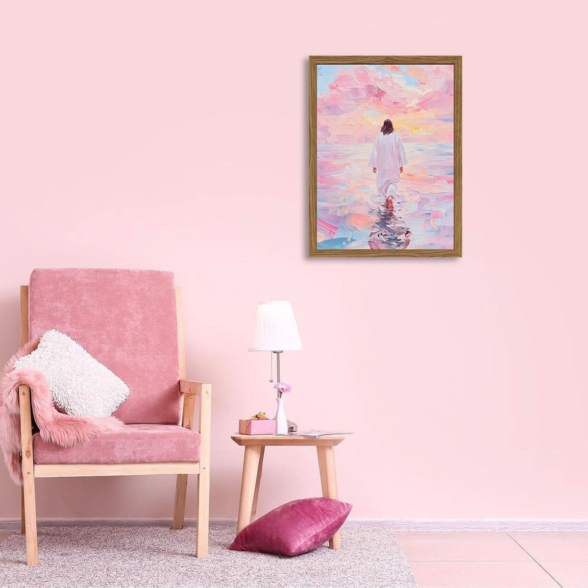 Jesus Walking on Water Christian Wall Art 12x16 Pink – image 6