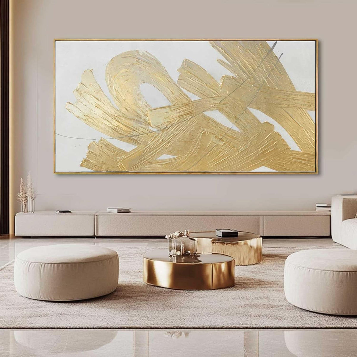 Abstract Wall Art 29x58 White Gold for Living Room – image 6