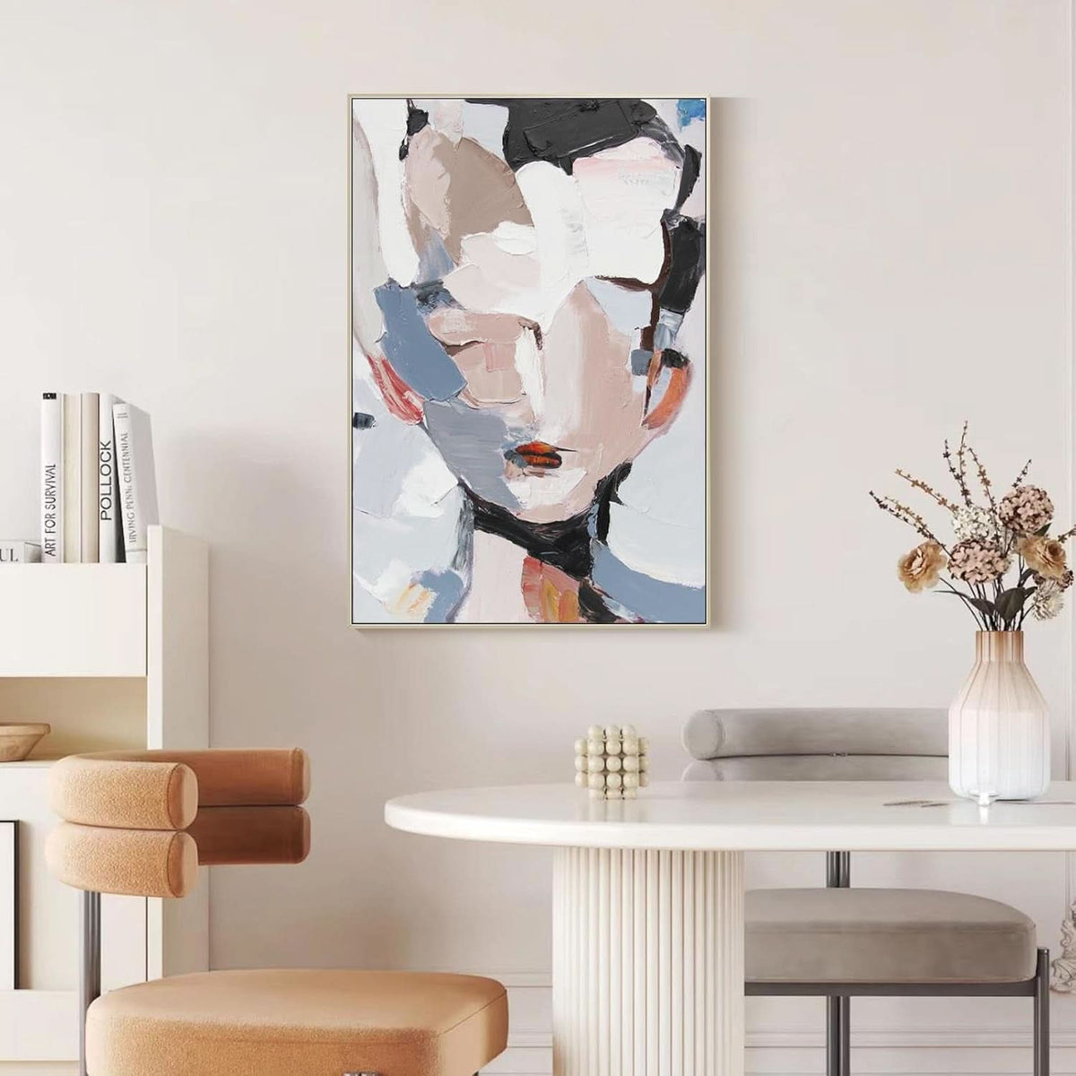 Face Black and White Abstract Wall Art 45x30 Hand-Painted Framed – image 3