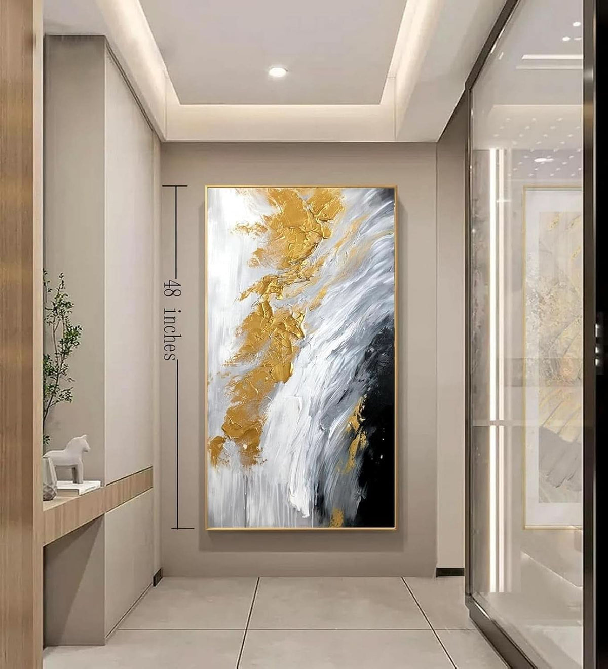 Black and White Abstract Wall Art 24x48 Hand-Painted – image 8
