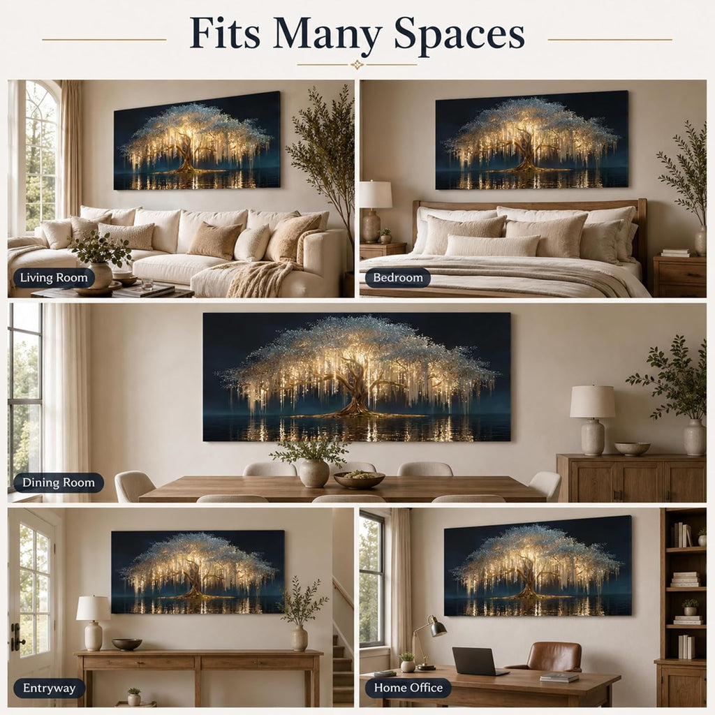 Tree of Life Landscape Wall Art Black Gold Canvas for Living Room – image 6