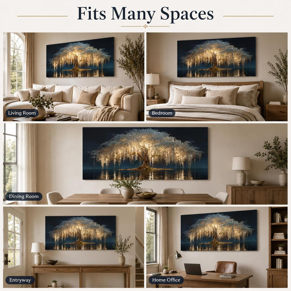 Tree of Life Landscape Wall Art Black Gold Canvas for Living Room – image 6