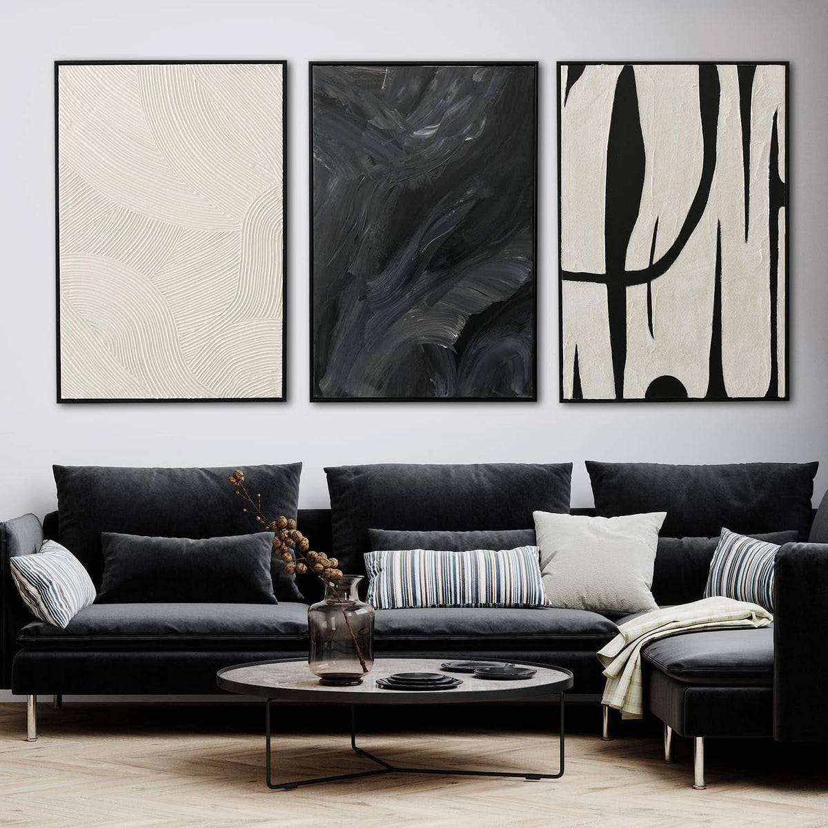 Textured Abstract Wall Art Set of 3 Framed, 24x36 in – image 4