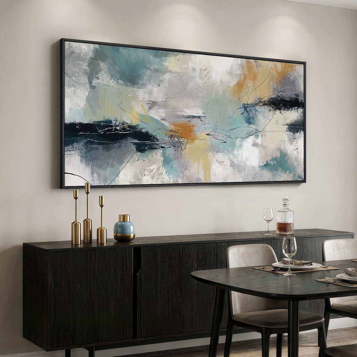 Abstract Wall Art 30x60 Framed Teal Grey for Living Room – image 3