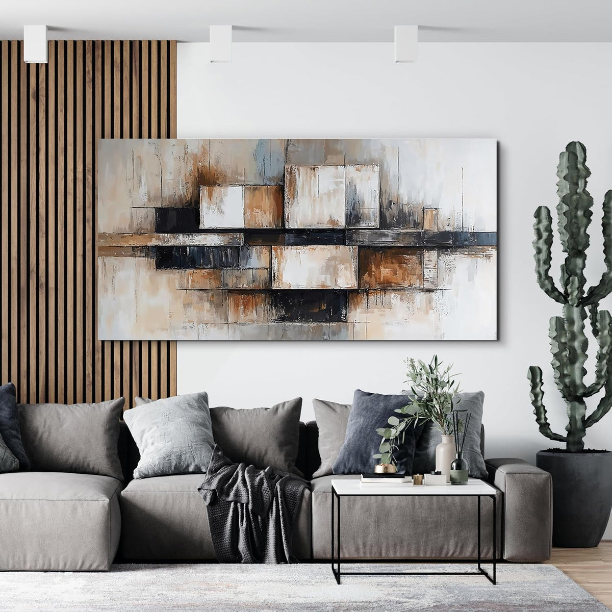 Geometric Abstract Wall Art 29x58 Beige Canvas for Living Room – image 3