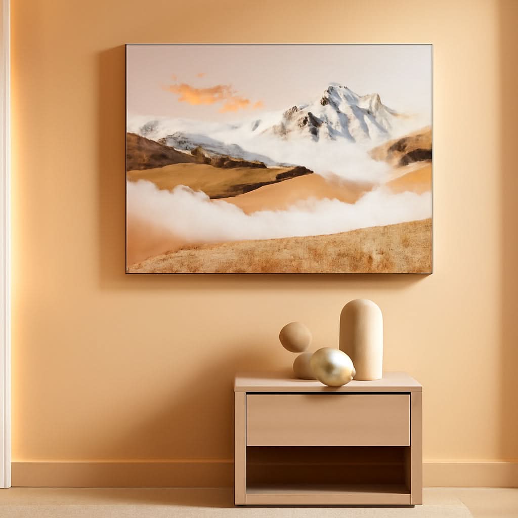 Mountain Golden Landscape Wall Art 48x24 Hand-Painted – main view
