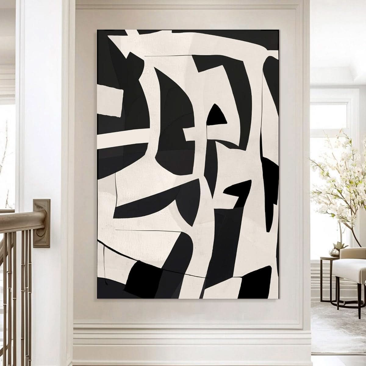 Black and White Abstract Wall Art Extra Large Hand-Painted Canvas – image 2