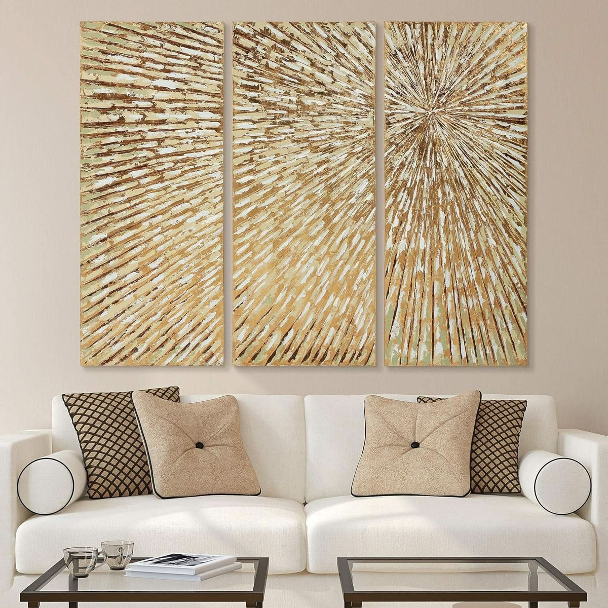 Goldleaf Triptych Textured Gold Wall Art Set of 3 Hand-Painted Canvas – image 4
