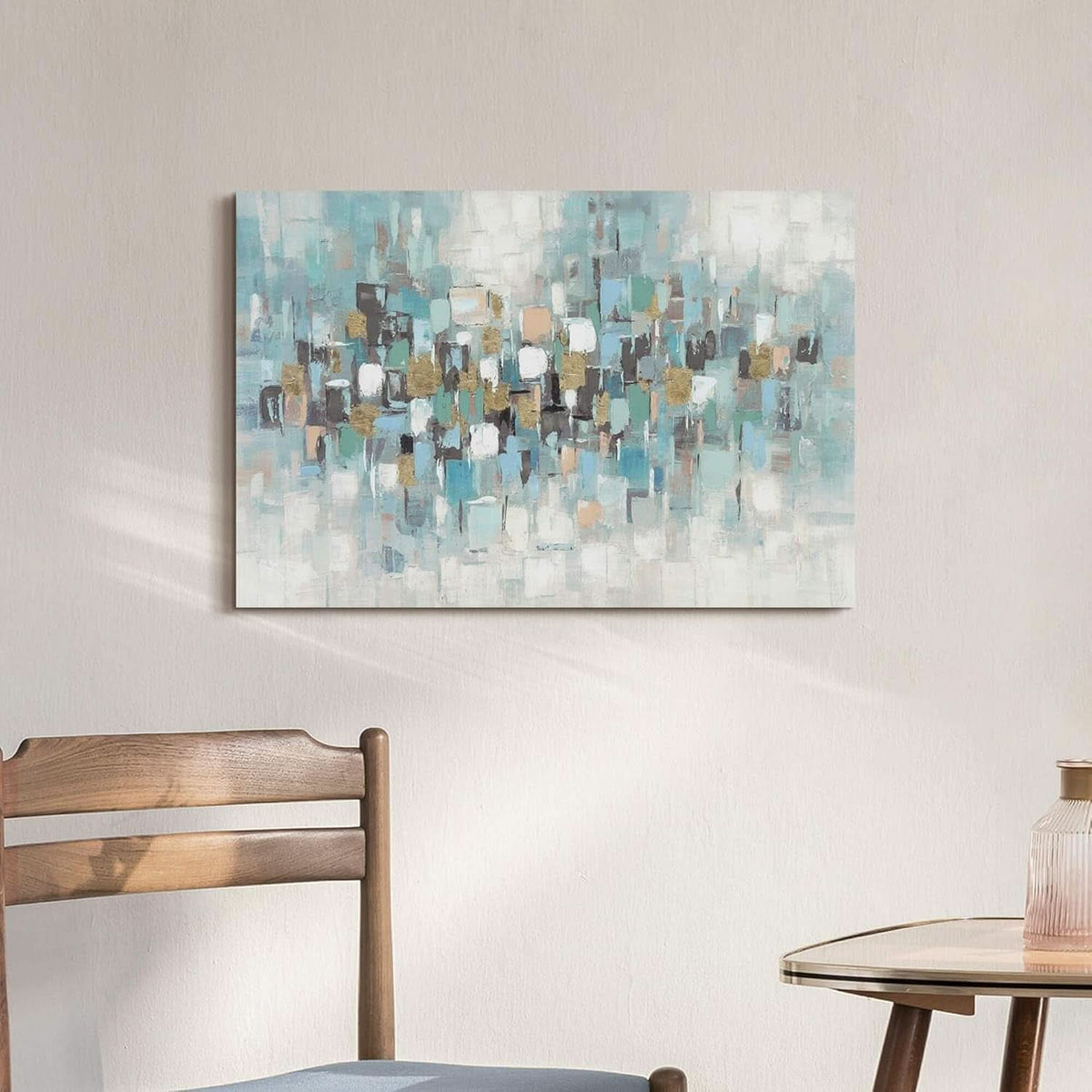 Acrylic Textured Abstract Wall Art 24x16 Hand-Painted Gold Teal Canvas – image 2