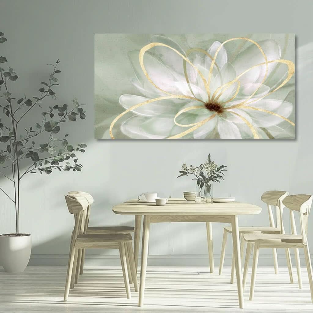 Blossom Line Floral Wall Art 29x58 Hand-Painted White Gold Canvas – image 6
