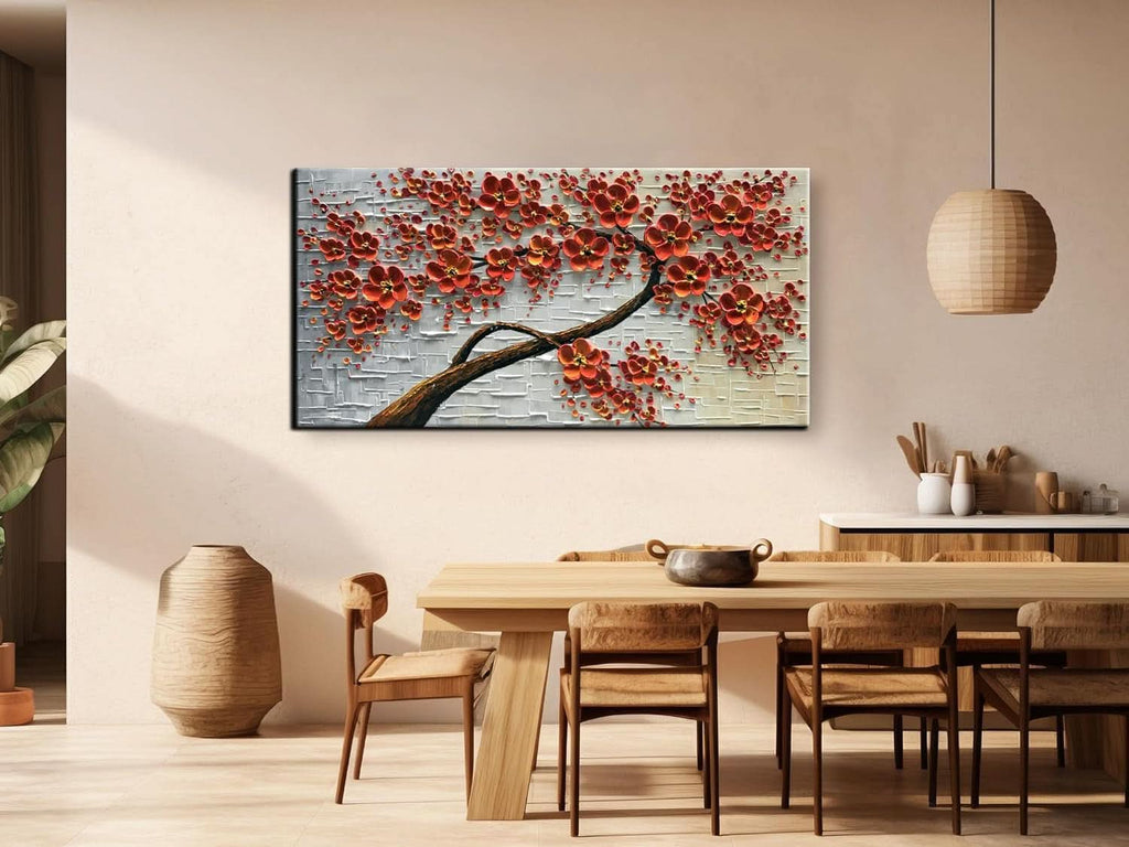 Scarlet Flowers Floral Wall Art 24x48 Hand-Painted – image 2
