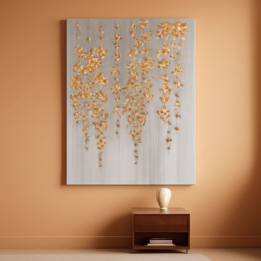 Gold Wall Art 24x48 Hand-Painted Silver Canvas for Living Room – main view