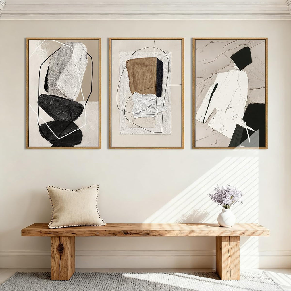 Abstract Wall Art Set of 3 Framed Neutral Canvas, 24x36 in – image 3