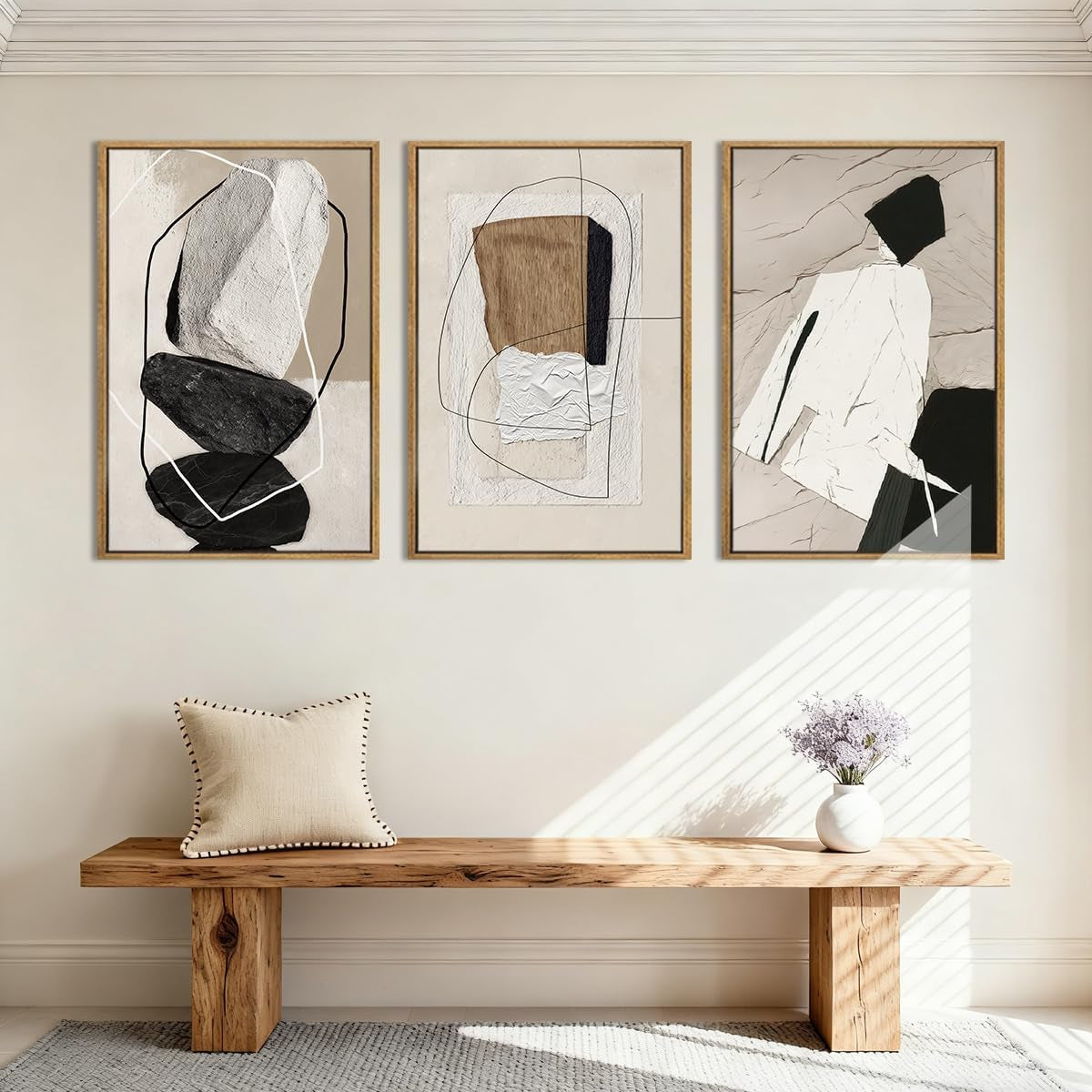 Abstract Wall Art Set of 3 Framed Neutral Canvas, 24x36 in – image 3