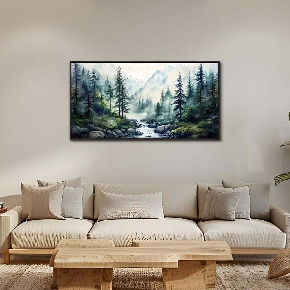 Forest Misty Landscape Wall Art 20x40 Framed Black Canvas – image 3