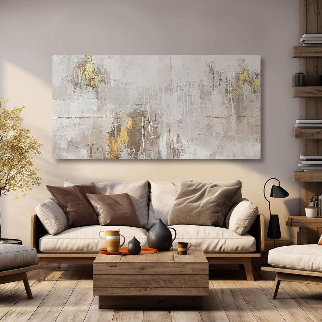 Textured Abstract Wall Art 24x48 White Canvas for Living Room – image 2