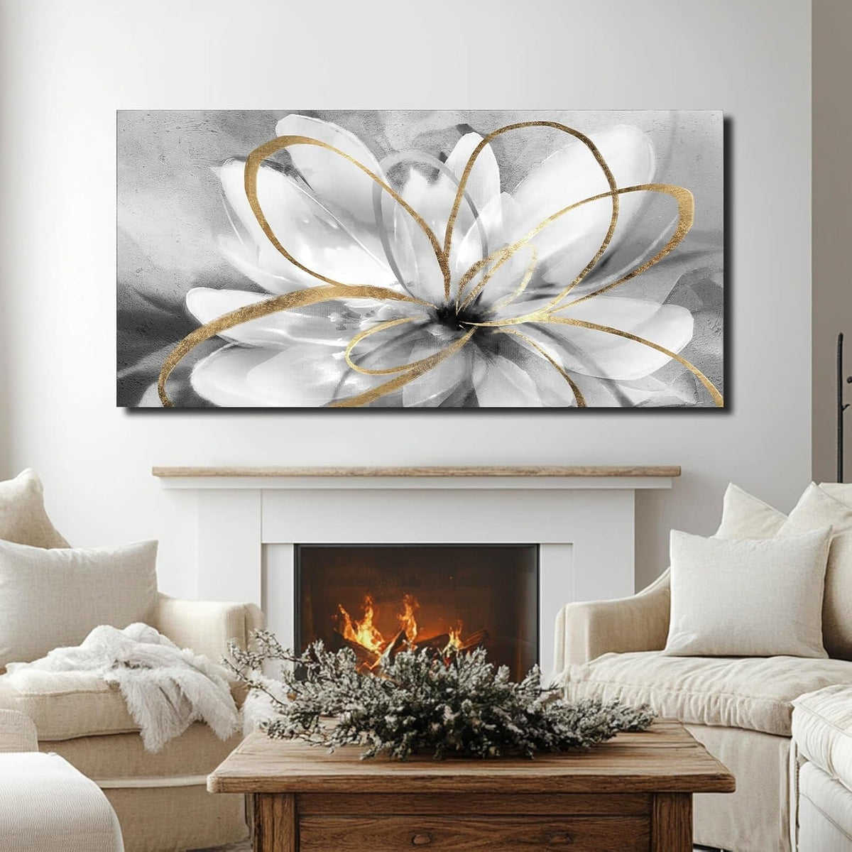 Flower Abstract Floral Wall Art 30x60 White Canvas – image 5