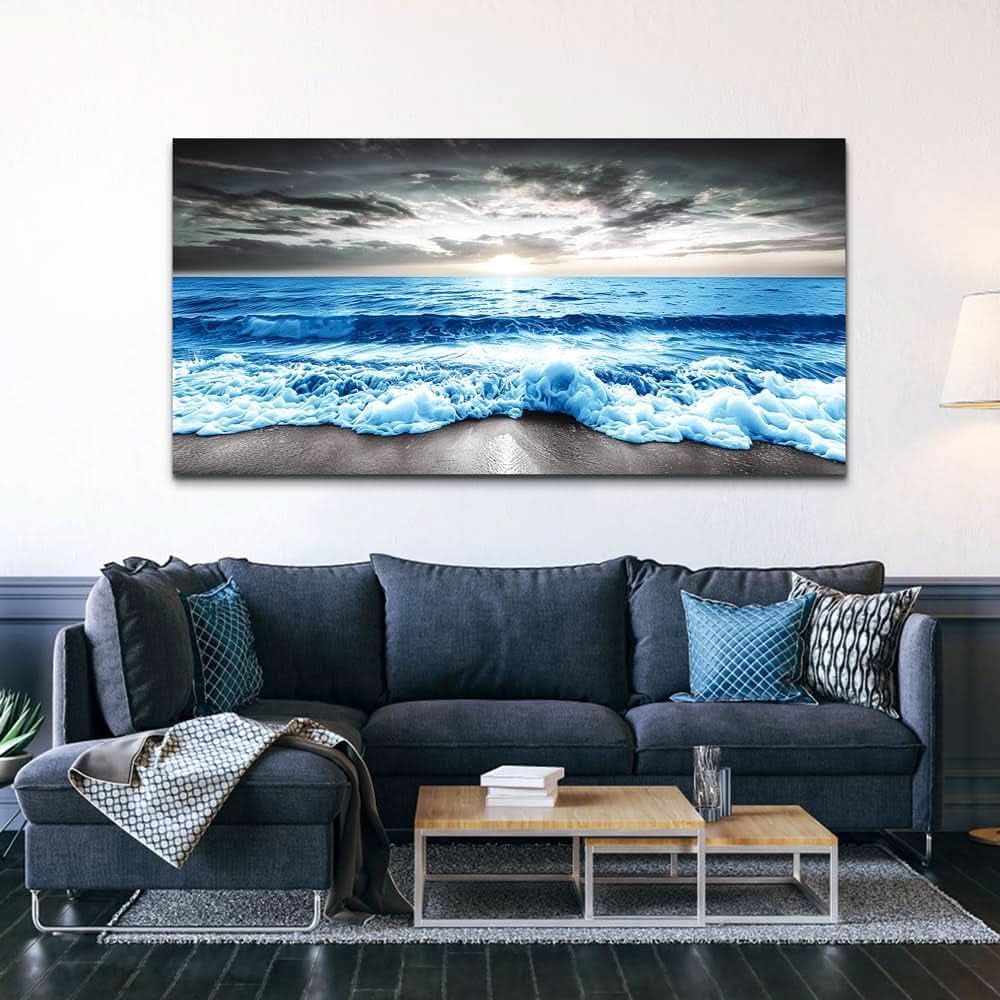 Seascape Ocean Coastal Wall Art 20x40 Blue Canvas for Living Room – image 4