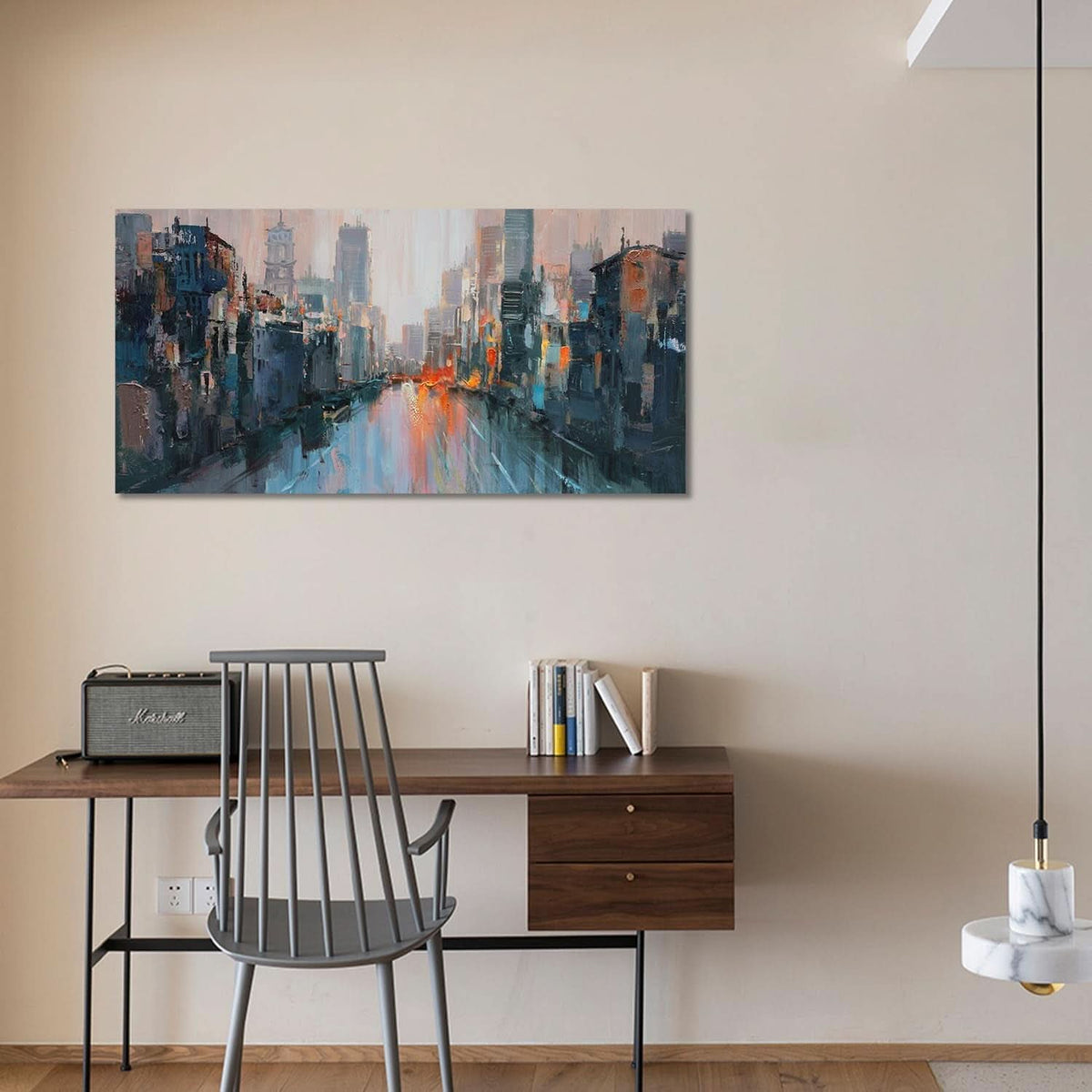 Textured Cityscape Wall Art 40x20 Hand-Painted for Living Room – image 5