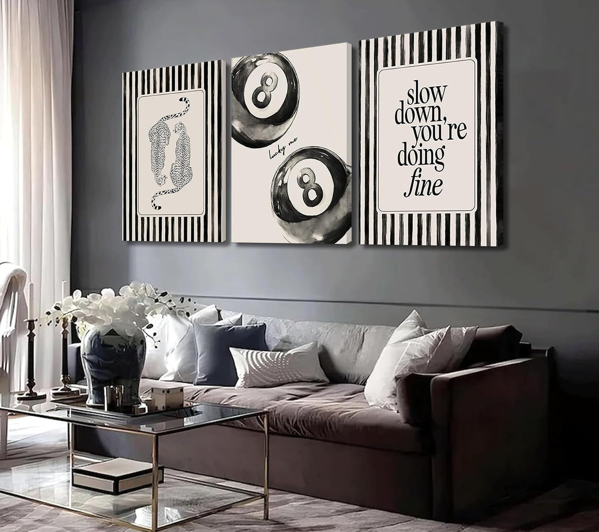 Cheetah Stripe Wall Art 16x24 Framed Black Beige Canvas – image 6