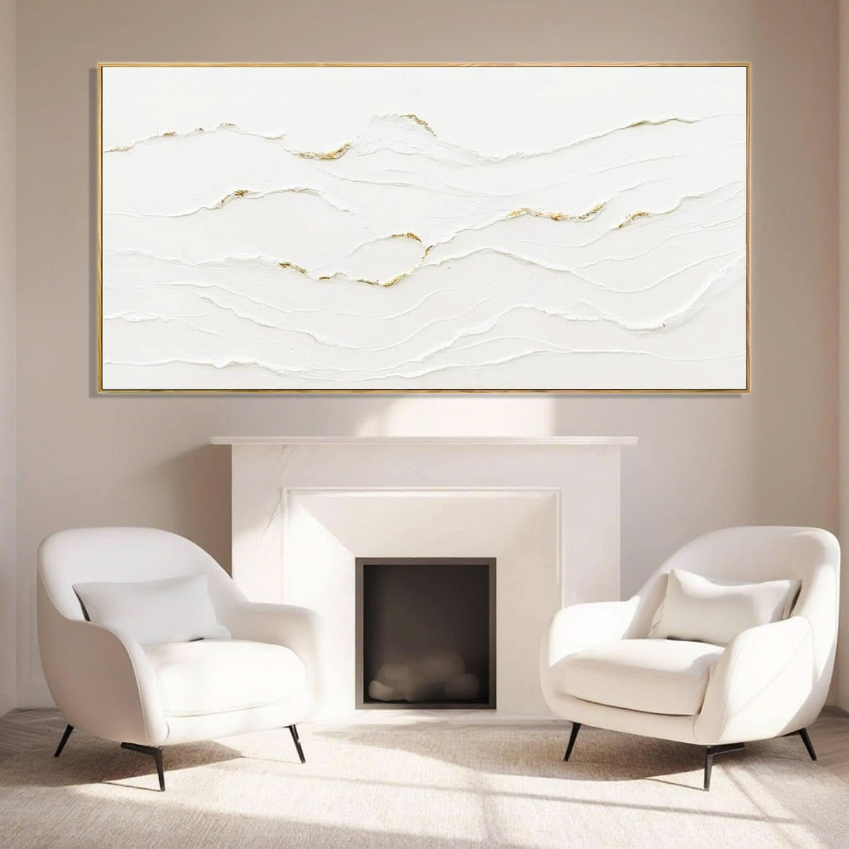 Abstract Wall Art 29x58 Framed White Canvas for Living Room – image 5