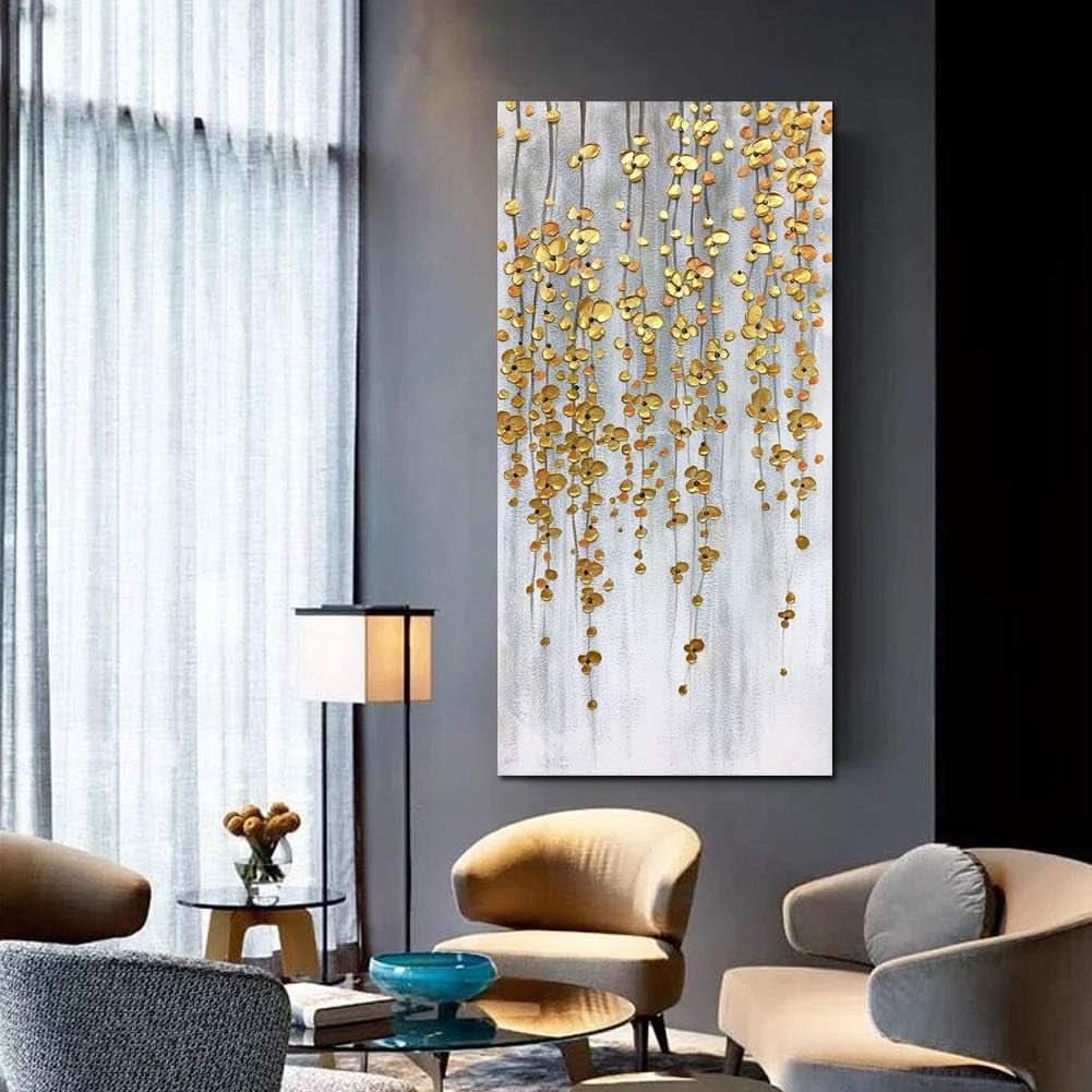 Gold Wall Art 24x48 Hand-Painted Silver Canvas for Living Room – image 5