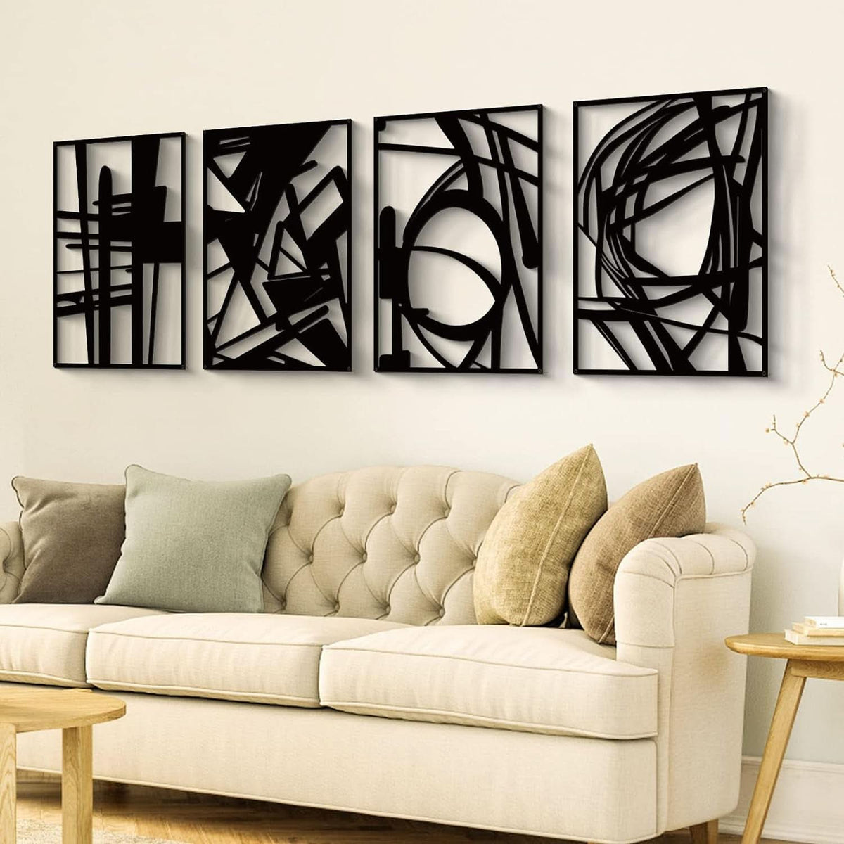 Metal Pack 3D Abstract Wall Art Set of 4 Black Metal – image 3
