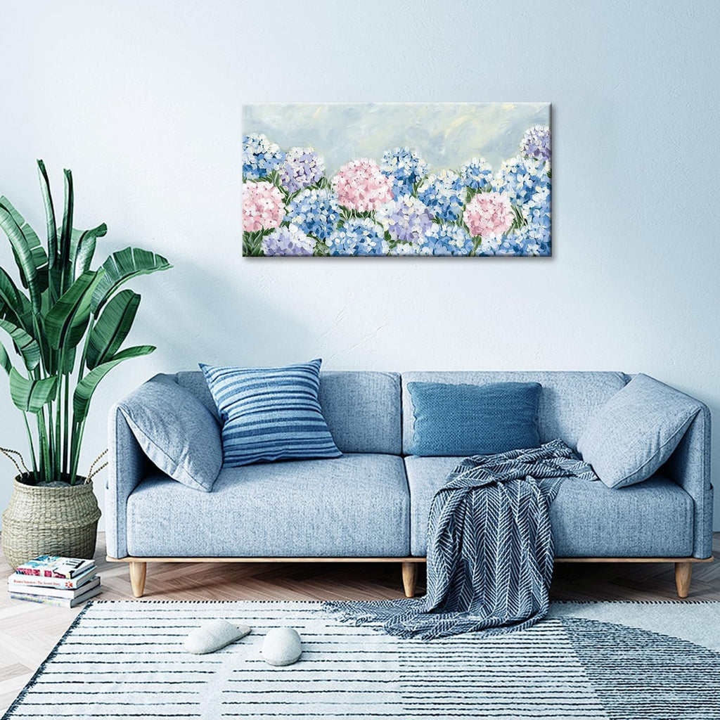 Hydrangea Floral Wall Art 20x40 Blue Pink Canvas for Living Room – image 3