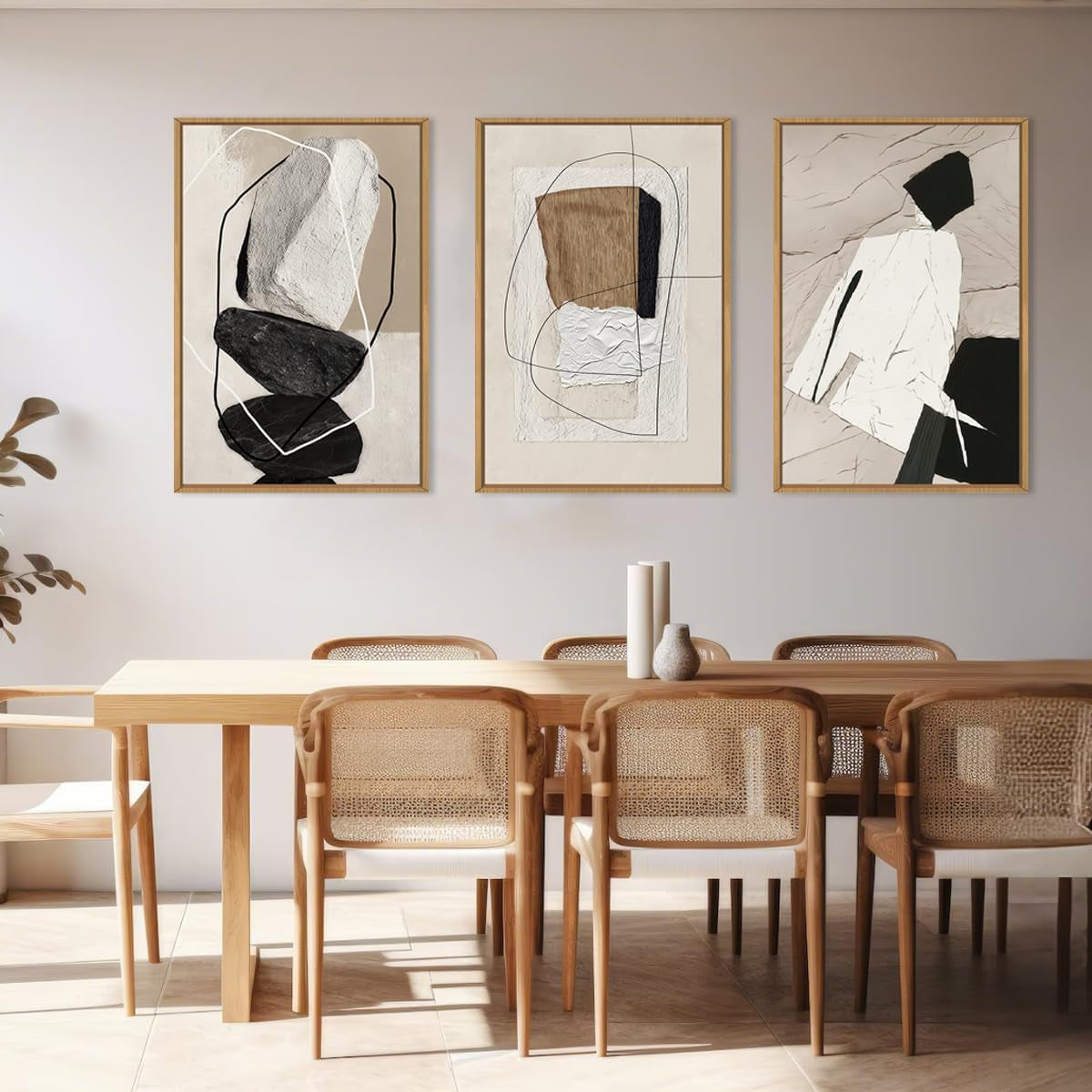 Abstract Wall Art Set of 3 Framed Neutral Canvas, 24x36 in – image 5
