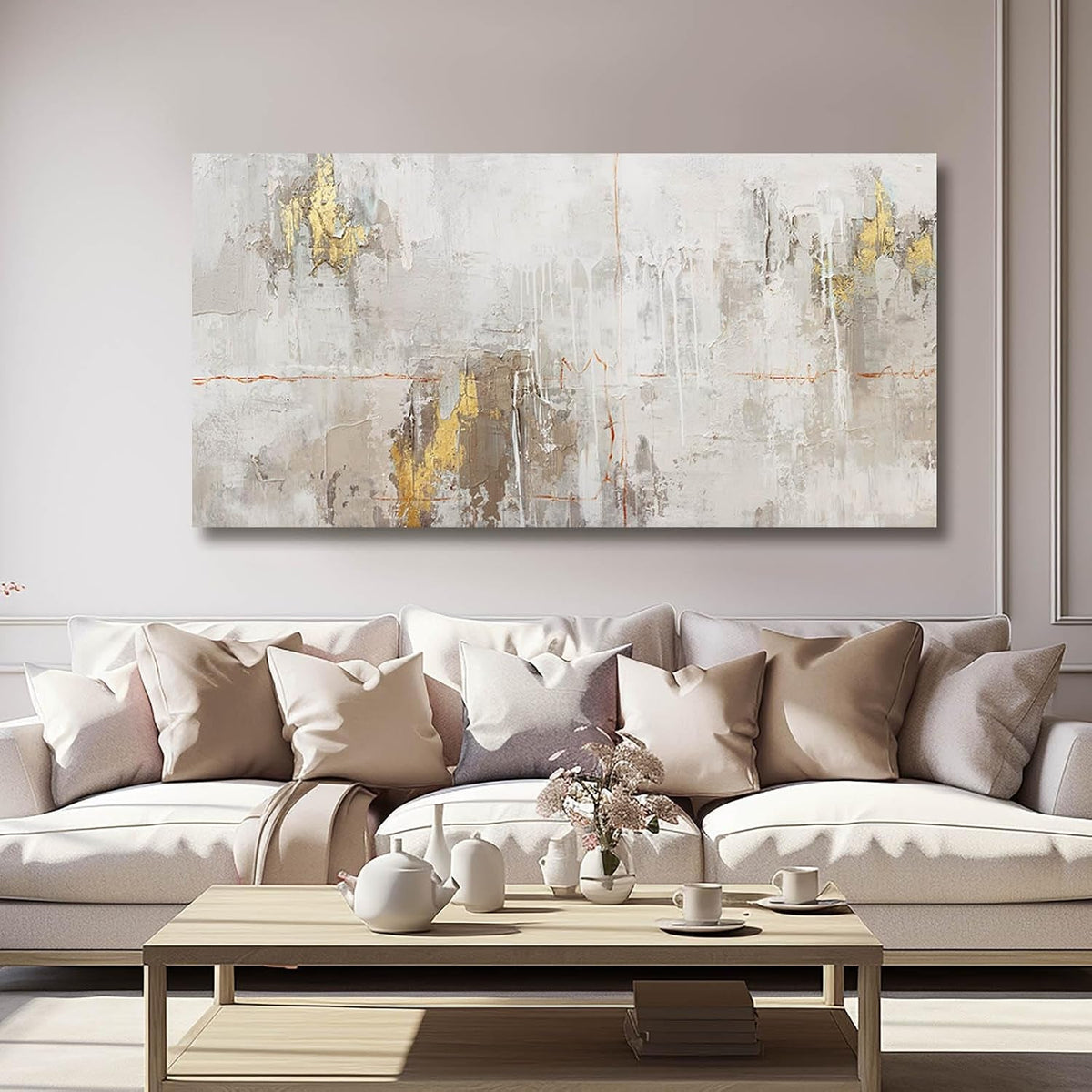 Textured Abstract Wall Art 24x48 White Canvas for Living Room – image 7