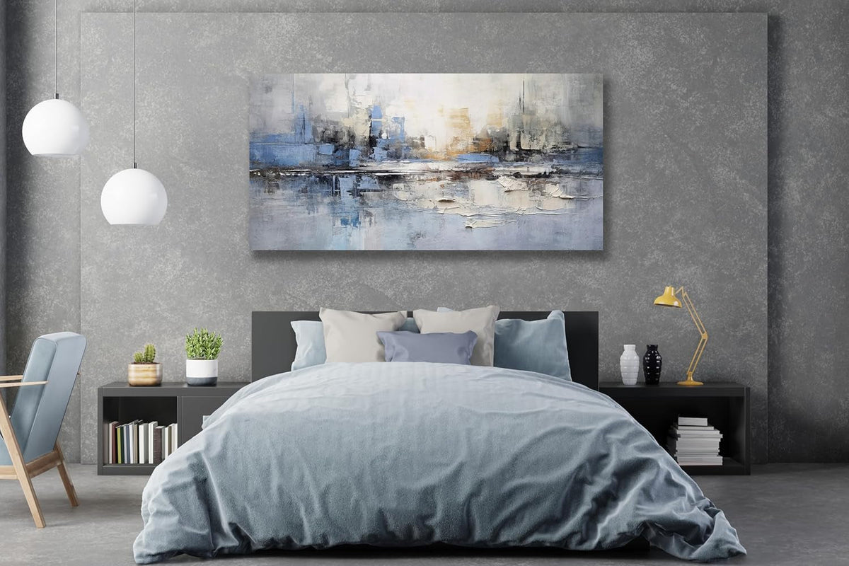 Blue-Gray Abstract Wall Art 29x58 Hand-Painted Blue Gray Canvas – image 6