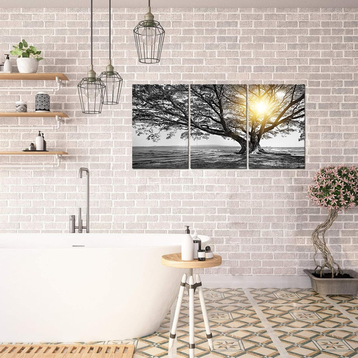 Tree Black and White Landscape Wall Art Set of 3 Framed Canvas – image 2