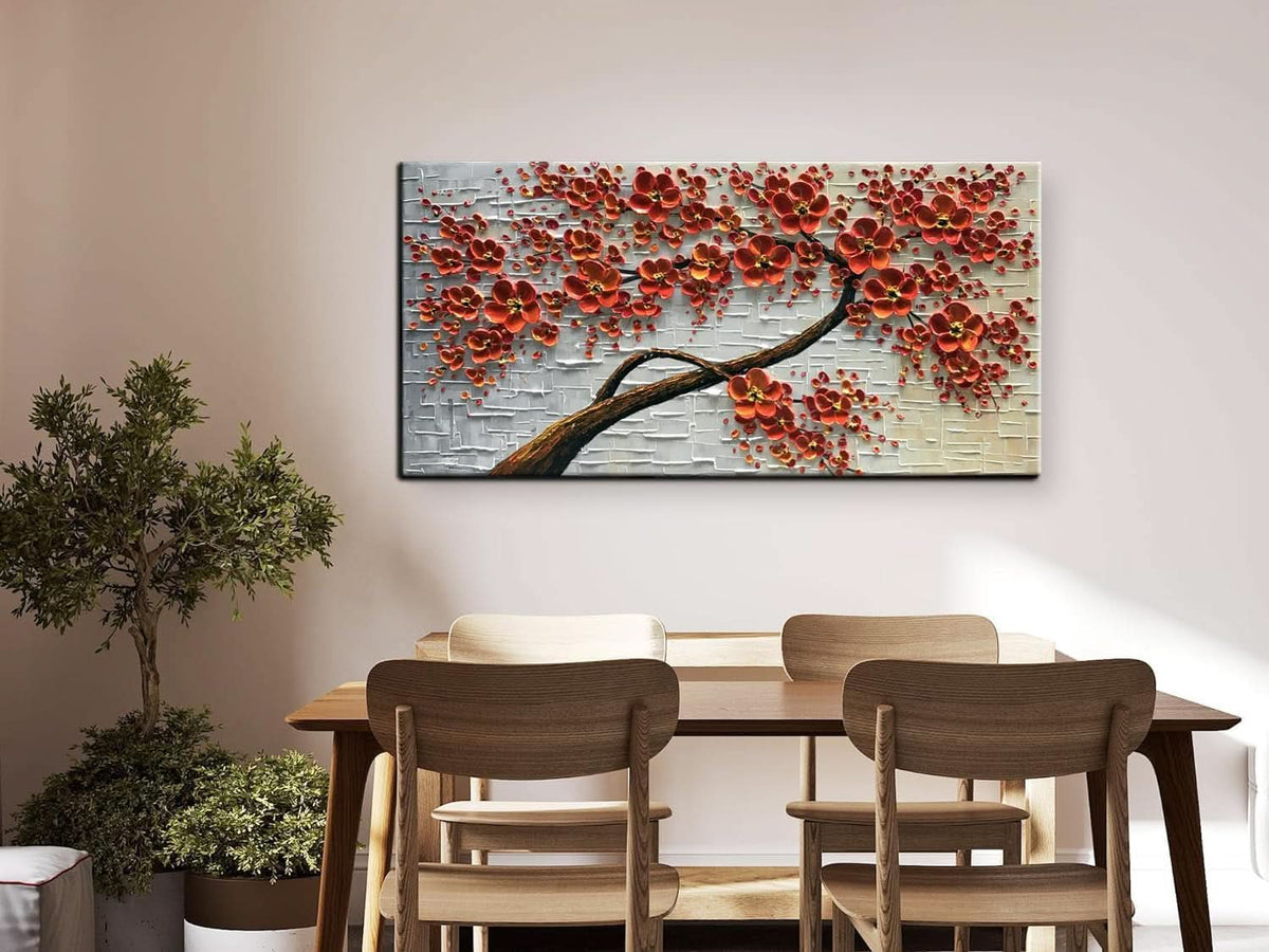 Scarlet Flowers Floral Wall Art 24x48 Hand-Painted – image 3